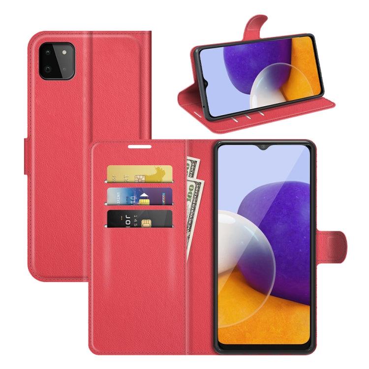 Samsung Galaxy A22 5G Litchi Texture Horizontal Flip Protective Case with Holder & Card Slots & Wallet (Red)