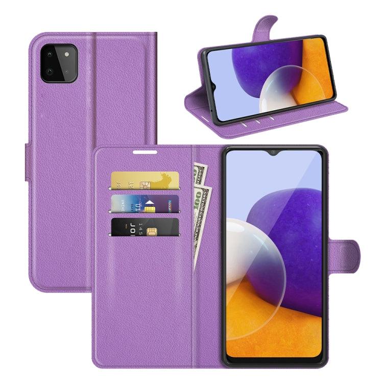 Samsung Galaxy A22 5G Litchi Texture Horizontal Flip Protective Case with Holder & Card Slots & Wallet (Purple)