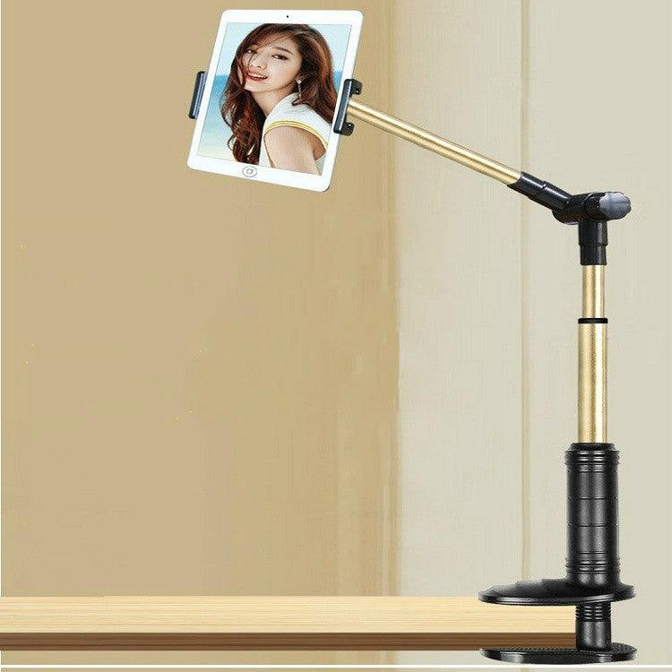 360 Degree Rotation Lazy Mount Folding Long Arm Phone Stand Holder for 4-14 Inch Tablet & Phone (Black Gold)