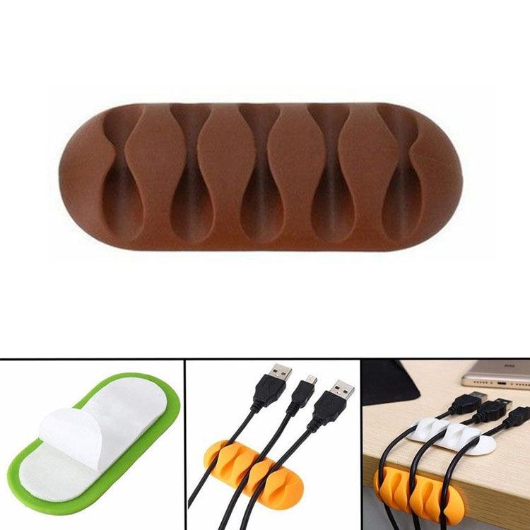 Stickable Five-hole TPR Wire Storage Organizer Data Cable Holder (Coffee)