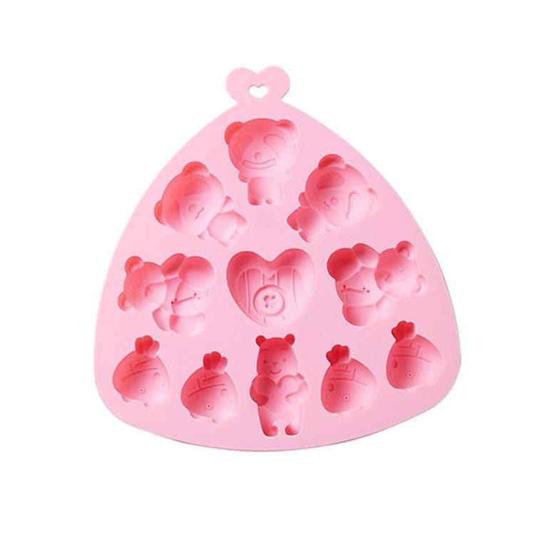 Crystal Epoxy Cartoon Bear Ice Tray Mold Cake Chocolate Bread Silicone Baking Tools (Pink)