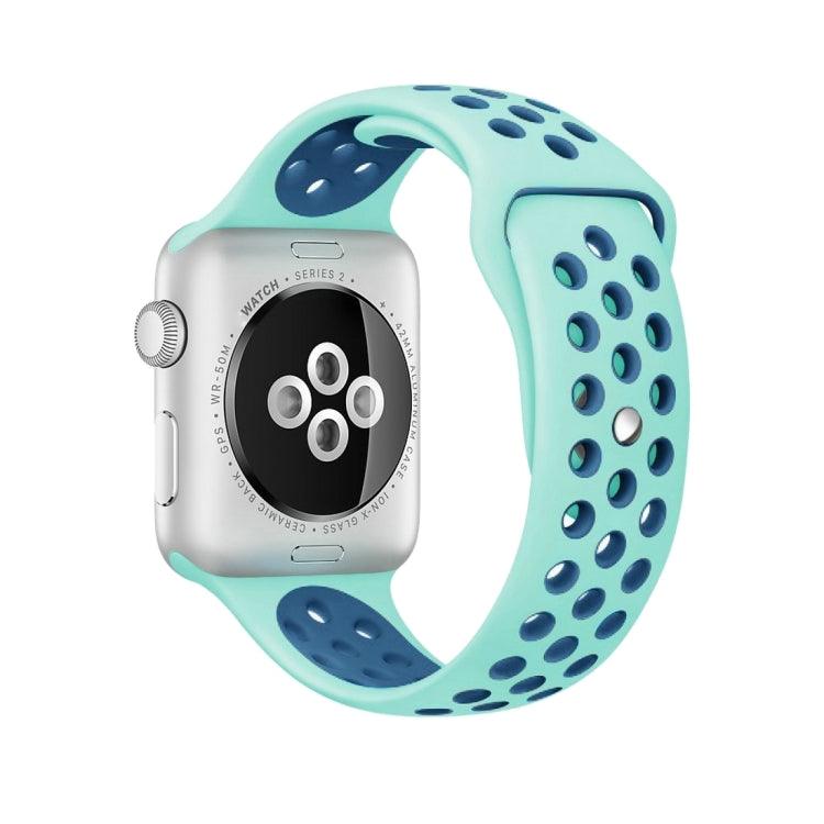 Apple Watch Series 9, 8, 7, 6, SE, 41mm, 40MM, 38mm Fashionable Classical Silicone Sport Watchband (Green Blue)