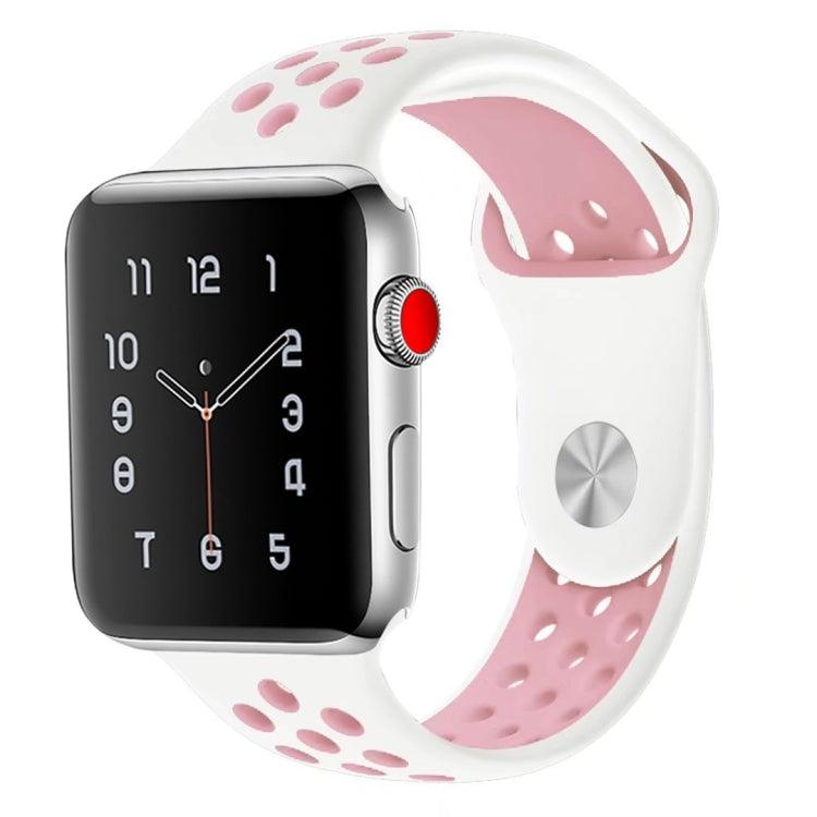 Apple Watch Ultra 2, Ultra 1, Series 9, 8, 7, 6, SE, 49mm, 45mm, 44mm, 42mm Fashionable Classical Silicone Sport Watchband (White Pink)