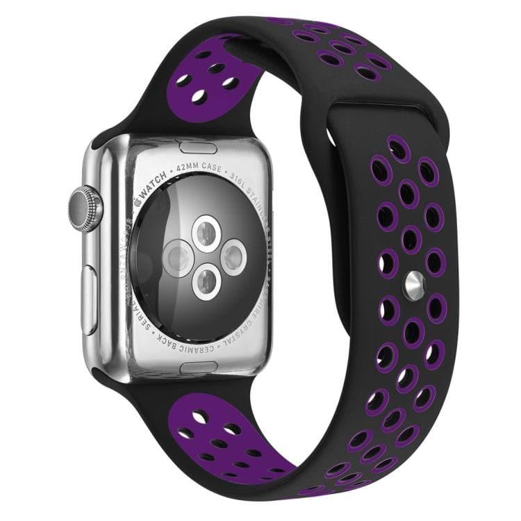 Apple Watch Series 6 & SE & 5 & 4 44mm / 3 & 2 & 1 42mm Fashionable Classical Silicone Sport Watchband (Black Purple)
