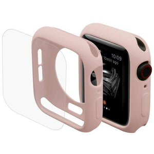 2 in 1 TPU Semi-clad Protective Shell Case Cover + 3D Full Screen PET Curved Heat Bending HD Screen Protector for Apple Watch Series 5 & 4 44mm (Pink) - Gadget Station