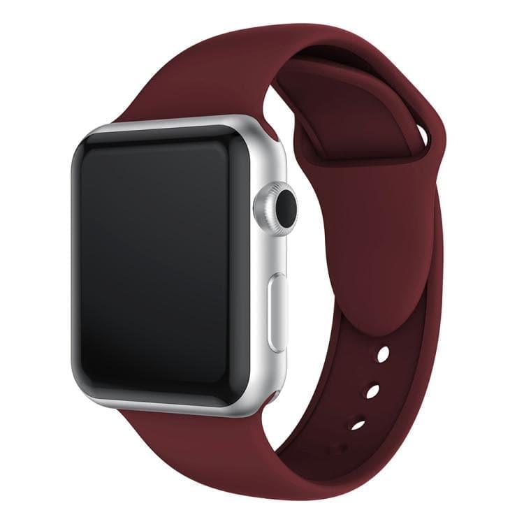 Double Rivets Silicone Watch Watchband Strap Watchstrap Band for Apple Watch Series 5 & 4 44mm - 3 & 2 & 1 42mm (Wine Red) - Gadget Station