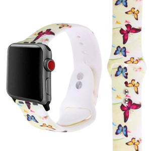 Silicone Printing Watch Watchband Strap Watchstrap Band for Apple Watch Series 5 & 4 40mm - 3 & 2 & 1 38mm (Butterfly Pattern) - Gadget Station