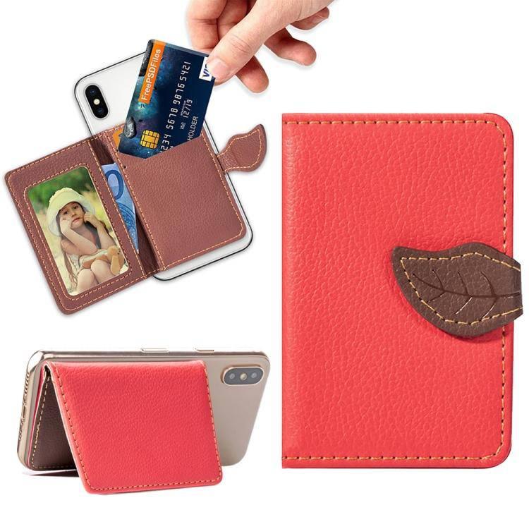 Mobile Phone Universal Leaf Multi-Function Card Slot & Wallet & Holder & Photo Frame (Red) - Gadget Station