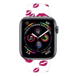 For Apple Watch Series 5 & 4 44mm - 3 & 2 & 1 42mm 3D Printing Double Nail Buckle Silicone Strap Watchstrap Watch Watchband Strap Watchstrap Band (Big Red Lips) - Gadget Station