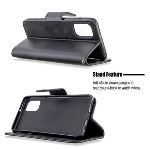 Samsung Galaxy A41 Retro Lambskin Texture Pure Colour Horizontal Flip PU Leather Case Cover with Holder & Card Slots & Wallet & Lanyard (Black) - Gadget Station