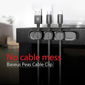 Baseus USB Cable Clip Desk Tidy Organiser Wire Lead Holder with Adhesive Backed (Black) - Gadget Station
