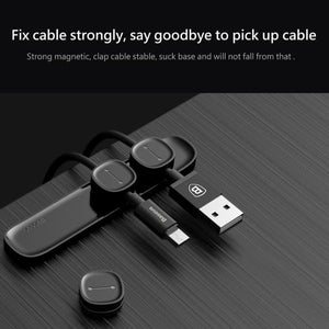 Baseus USB Cable Clip Desk Tidy Organiser Wire Lead Holder with Adhesive Backed (Black) - Gadget Station