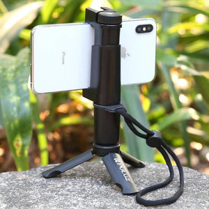 PULUZ Folding Plastic Tripod + Vlogging Live Broadcast Handheld Grip ABS Mount with Cold Shoe & Wrist Strap for iPhone, Galaxy, Huawei, Xiaomi, Sony, HTC, Google and other Smartphones - Gadget Station