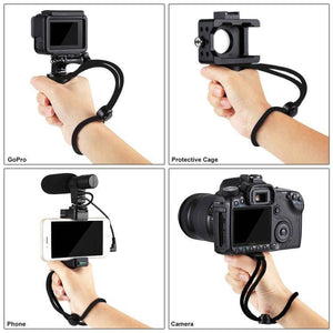 PULUZ Folding Plastic Tripod + Vlogging Live Broadcast Handheld Grip ABS Mount with Cold Shoe & Wrist Strap for iPhone, Galaxy, Huawei, Xiaomi, Sony, HTC, Google and other Smartphones - Gadget Station