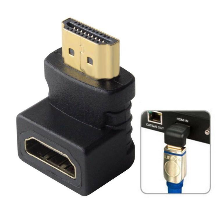 HDMI 19Pin Male to HDMI 19Pin Female 90-degree Angle Adaptor (Gold Plated) (Black) - Gadget Station