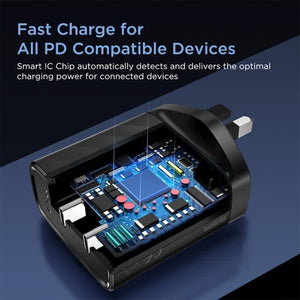 ESR 2PD 36W Plug Travel Wall Charger Adapter Fast Charger for iPhone and Samsung - Tpye - C (UK Plug) - Gadget Station