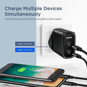 ESR 2PD 36W Plug Travel Wall Charger Adapter Fast Charger for iPhone and Samsung - Tpye - C (UK Plug) - Gadget Station
