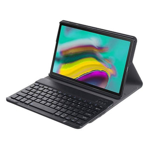 Samsung Galaxy Tab S5e T720 - T725 Detachable Plastic Bluetooth Keyboard Leather Case Cover with Holder (Black) - Gadget Station