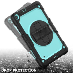 Samsung Galaxy Tab A10.1 2019 - T510 Shockproof Colourful Silica Gel + PC Protective Case Cover, with Holder & Shoulder Strap (Black+Light Blue) - Gadget Station