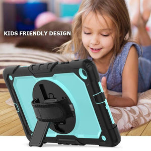 Samsung Galaxy Tab A10.1 2019 - T510 Shockproof Colourful Silica Gel + PC Protective Case Cover, with Holder & Shoulder Strap (Black+Light Blue) - Gadget Station