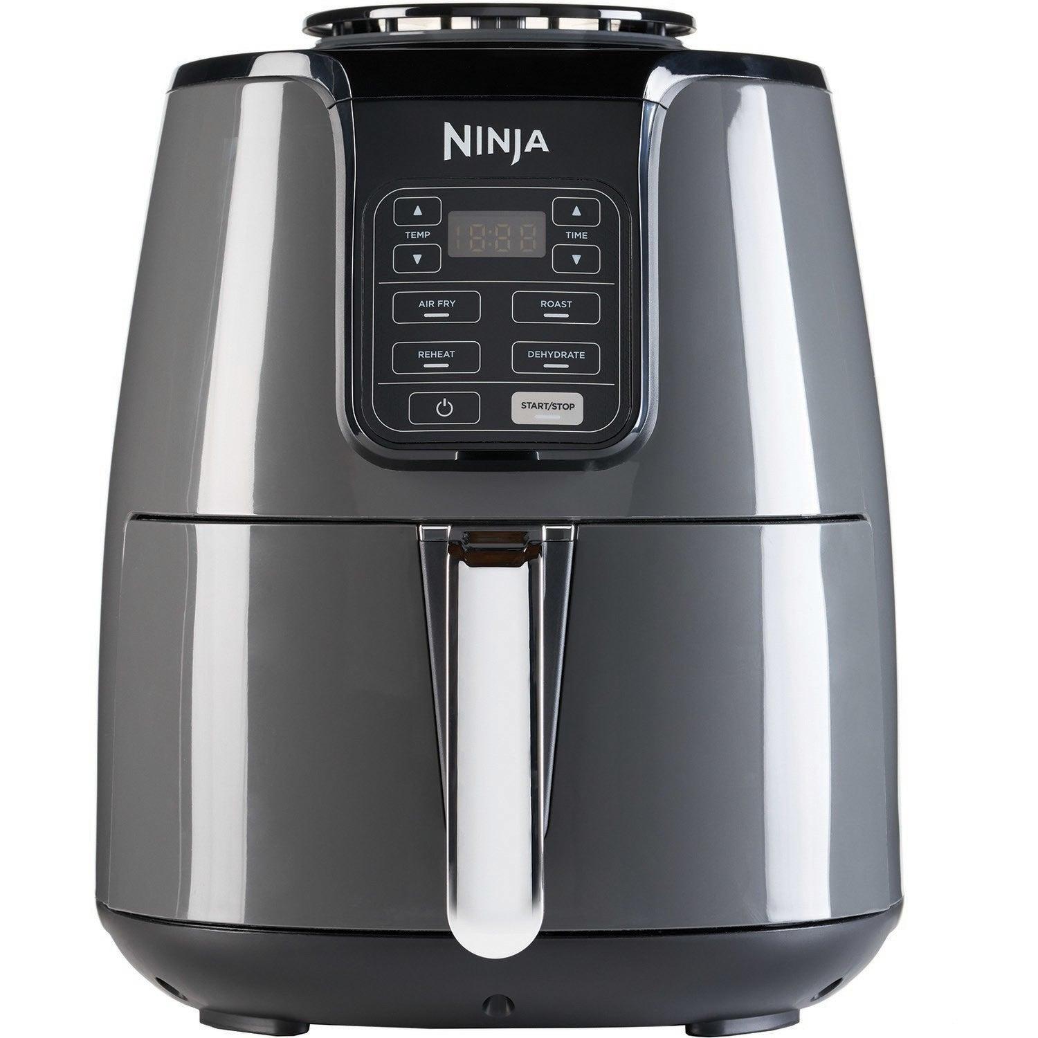 Ninja Air Fryer, UK PLUG, 3.8 L, ‎1550 W, 4-in-1, Uses No Oil, Air Fry, Roast, Reheat, Dehydrate, Non-Stick, Dishwasher Safe Basket, Cooks 2-4 Portions, Digital, Grey & Black, AF100UK