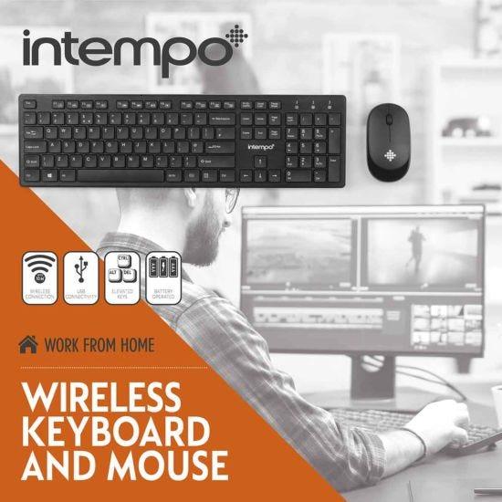 Intempo Work From Home 2 In 1 Wireless Keyboard And Mouse Set With USB Connectivity Receiver, Slimline And Sleek Keyboard With 105 Elevated Keys, Wireless Connection Upto 10M