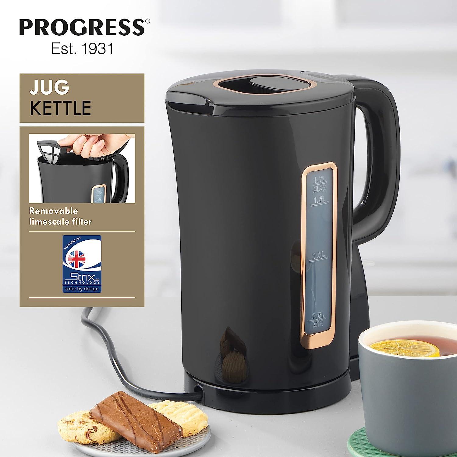 Progress Black/Gold Electric Cordless Jug Kettle, 1.7 L Capacity