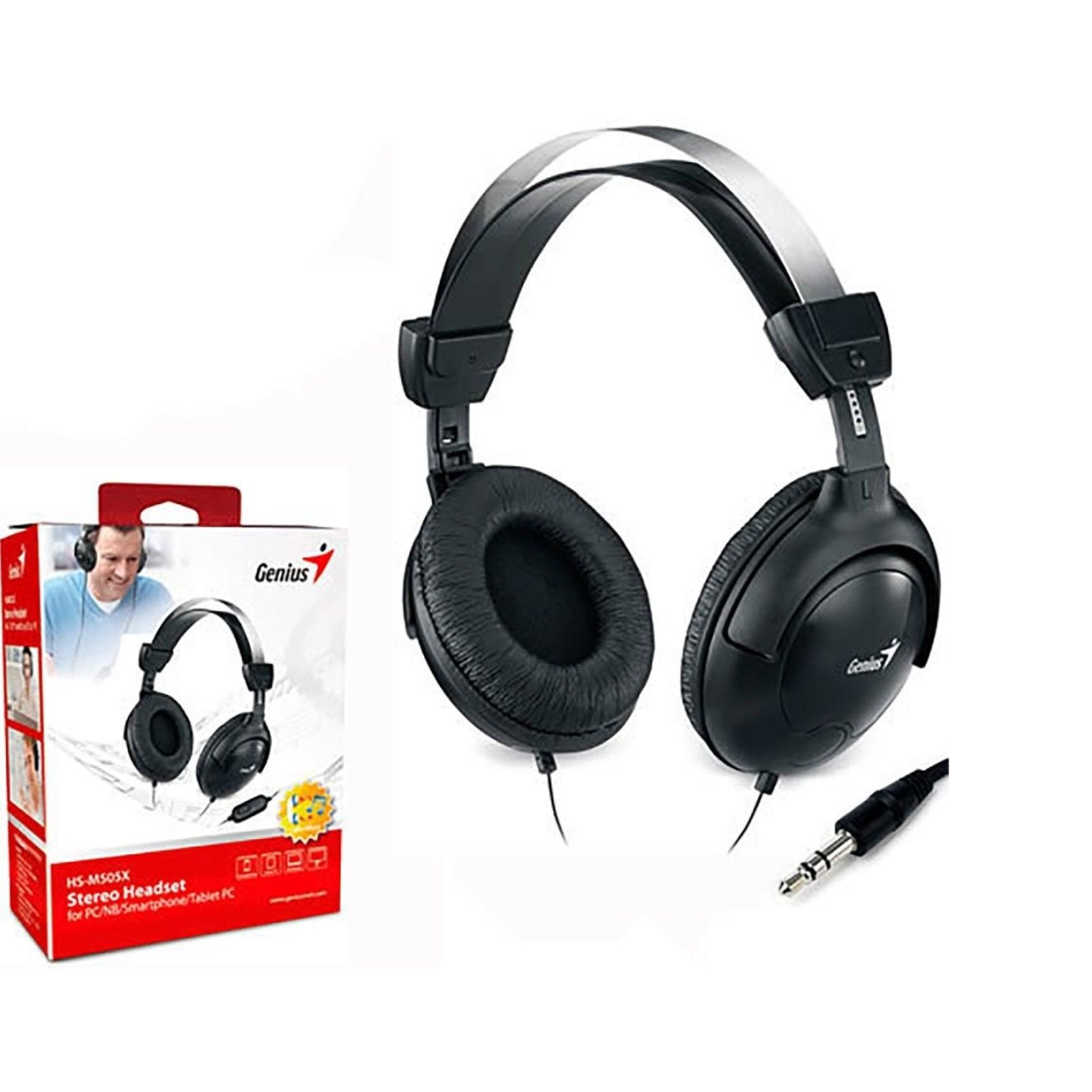 Genius Noise-cancelling Headset with Mic, 3.5mm Connection, Plug and Play with Adjustable Headbandand, In-line microphone and Volume Control, Black