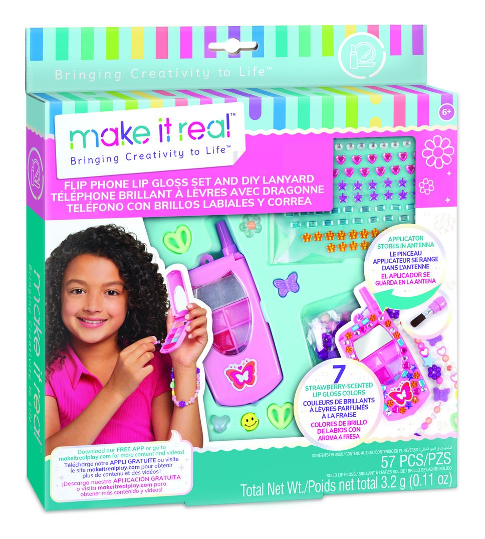 Retro Flip Phone Lip Gloss Set with DIY Lanyard