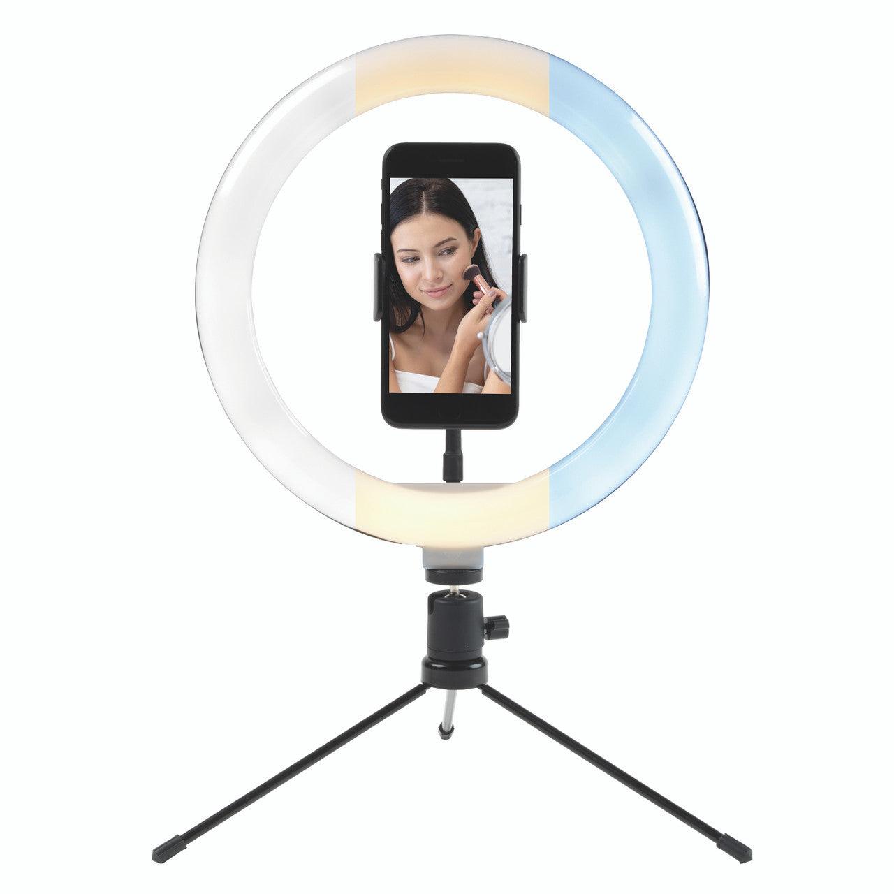 Intempo Free-Standing Desktop Selfie Light with Phone Holder, Tripod Stand with Fold Away Feet and 26 cm Ring Light, Three Lighting Modes