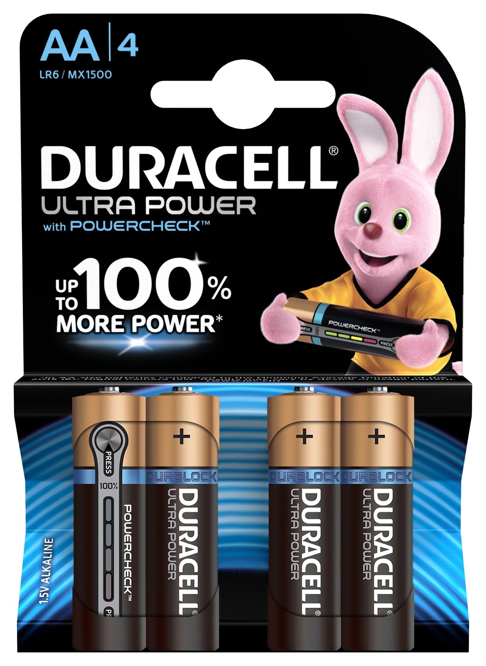 Duracell Ultra Power Batteries AA, Pack of 4 Plus Power Long Lasting Power Guaranteed