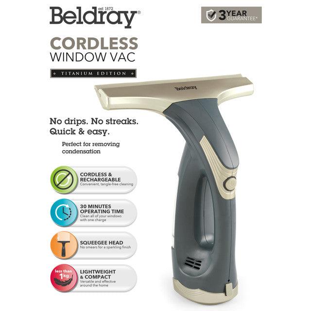 Beldray Cordless Window Vac with Squeegee Head, Titanium Edition