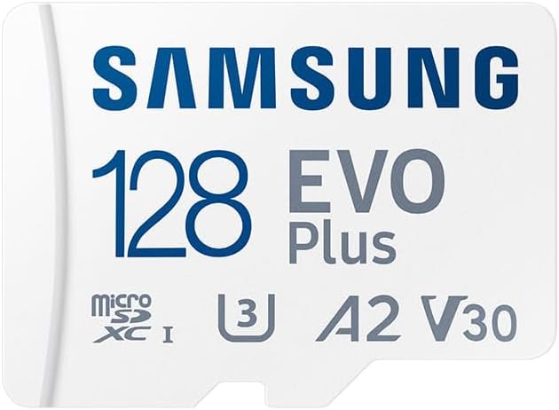 Samsung EVO Plus 128GB Micro SD Memory Card (2024) + SD Adapter, Speeds Up to 160 MB/s, UHS-I, C10, U3, V10, A3, Upgrade Storage for Phones, Tablets, Gaming Consoles, DSLR Cameras, PCs