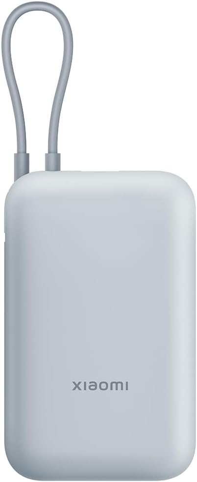 Xiaomi 22.5 W Power Bank - Blue with Integrated Cable - 10000 mAh, Quick Charge Function, Charges 3 Devices at the Same Time, Suitable for Flight, Charged in 4.5 Hours - Practical and Compact