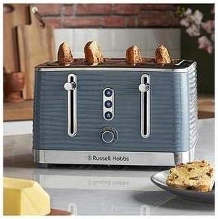 Russell Hobbs Inspire 4 Slice Toaster (Extra wide slots, High lift feature, 6 Browning levels, Frozen/Cancel/Reheat function with Blue LED illumination, 1800W, Grey textured high gloss)