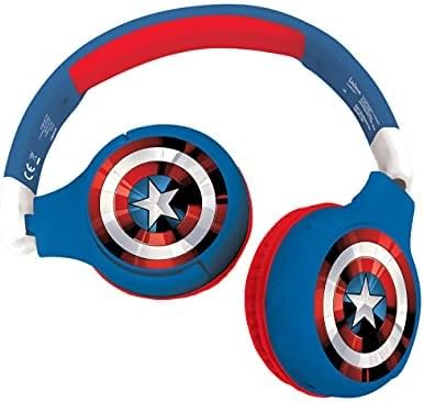 LEXIBOOK, The Avengers, 2-in-1 Bluetooth Headphones for Kids - Stereo Wireless Wired, Kids safe for Boys Girls, Foldable, Adjustable, red/blue