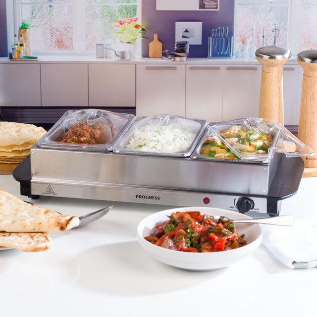 Progress Portable Three Pan Food Warmer Buffet Server, 3 X 1.5 Litre Pans, 200 W