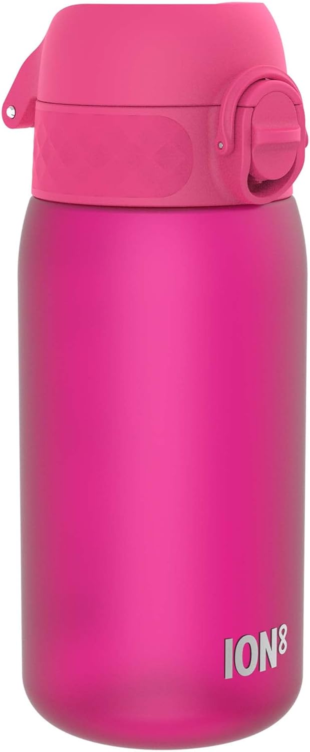 Ion8 Leak Proof Kids Water Bottle, Pink, 350ml (12oz), Leak Proof, Easy to Open, Secure Lock, Dishwasher Safe, BPA Free, Carry Handle, Hygienic Flip Cover, Easy Clean, Odour Free, Carbon Neutral