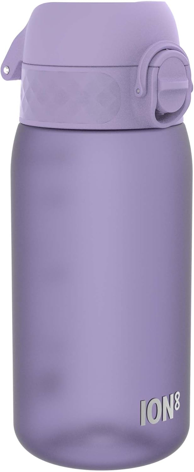 Ion8 Leak Proof Kids Water Bottle, Light Purple, 350ml (12oz), Leak Proof, Easy to Open, Secure Lock, Dishwasher Safe, BPA Free, Carry Handle, Hygienic Flip Cover, Easy Clean, Odour Free, Carbon Neutral