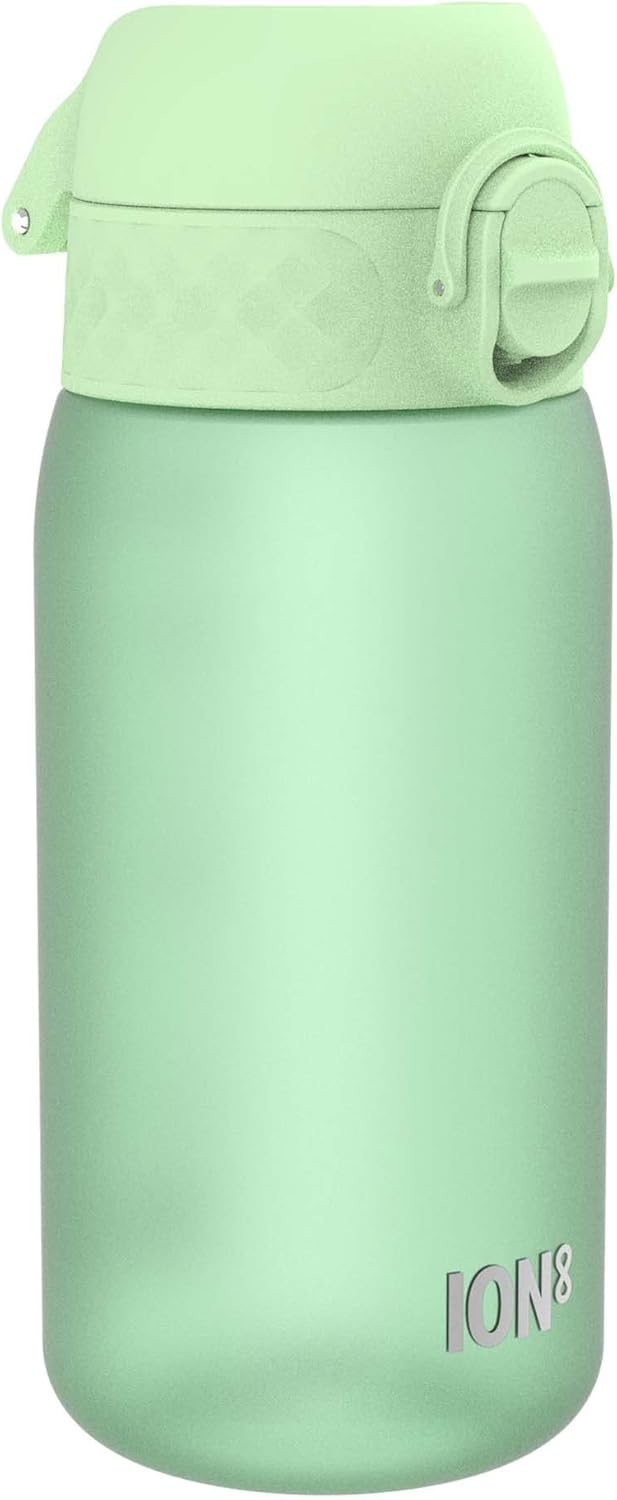 Ion8 Leak Proof Kids Water Bottle, Surf Green, 350ml (12oz), Leak Proof, Easy to Open, Secure Lock, Dishwasher Safe, BPA Free, Carry Handle, Hygienic Flip Cover, Easy Clean, Odour Free, Carbon Neutral