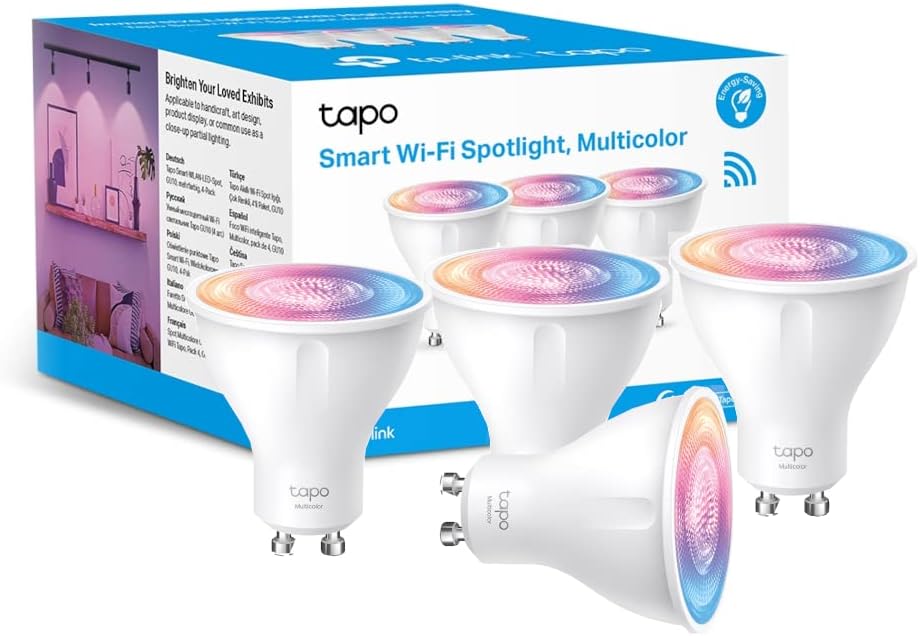 Tapo (4-Pack) Smart Bulb, Alexa Light Bulb, Smart Light Bulb Spotlight, GU10 Lamp Base, 16 Million Colours, White Tunable, High Lumen & Dimmable, Remote Control, Voice Control Alexa & Google