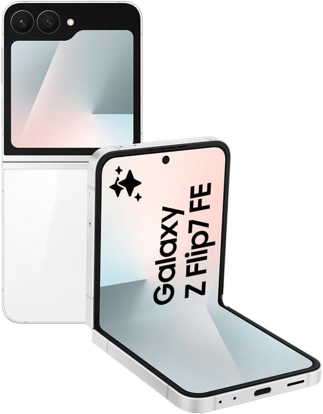 Samsung Galaxy Z Flip7 FE AI Phone - White, 256GB Storage, 8 GB Memory, Foldable Design, Wide Cover Screen, 50 MP Camera, Smooth Processor