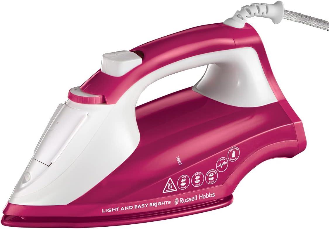 Russell Hobbs Light & Easy Brights Berry Steam Iron, Fabric Softening Infused Ceramic Soleplate. 2x smoother glide, 2x durability, 240ml Water Tank, 115g Steam Shot, 35g Continuous Steam, 2400W