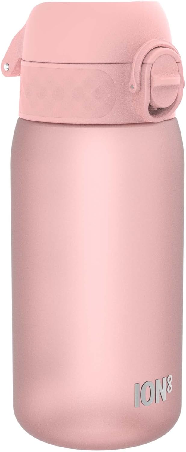 Ion8 Leak Proof Kids Water Bottle, Rose Quartz, 350ml (12oz), Leak Proof, Easy to Open, Secure Lock, Dishwasher Safe, BPA Free, Carry Handle, Hygienic Flip Cover, Easy Clean, Odour Free, Carbon Neutral