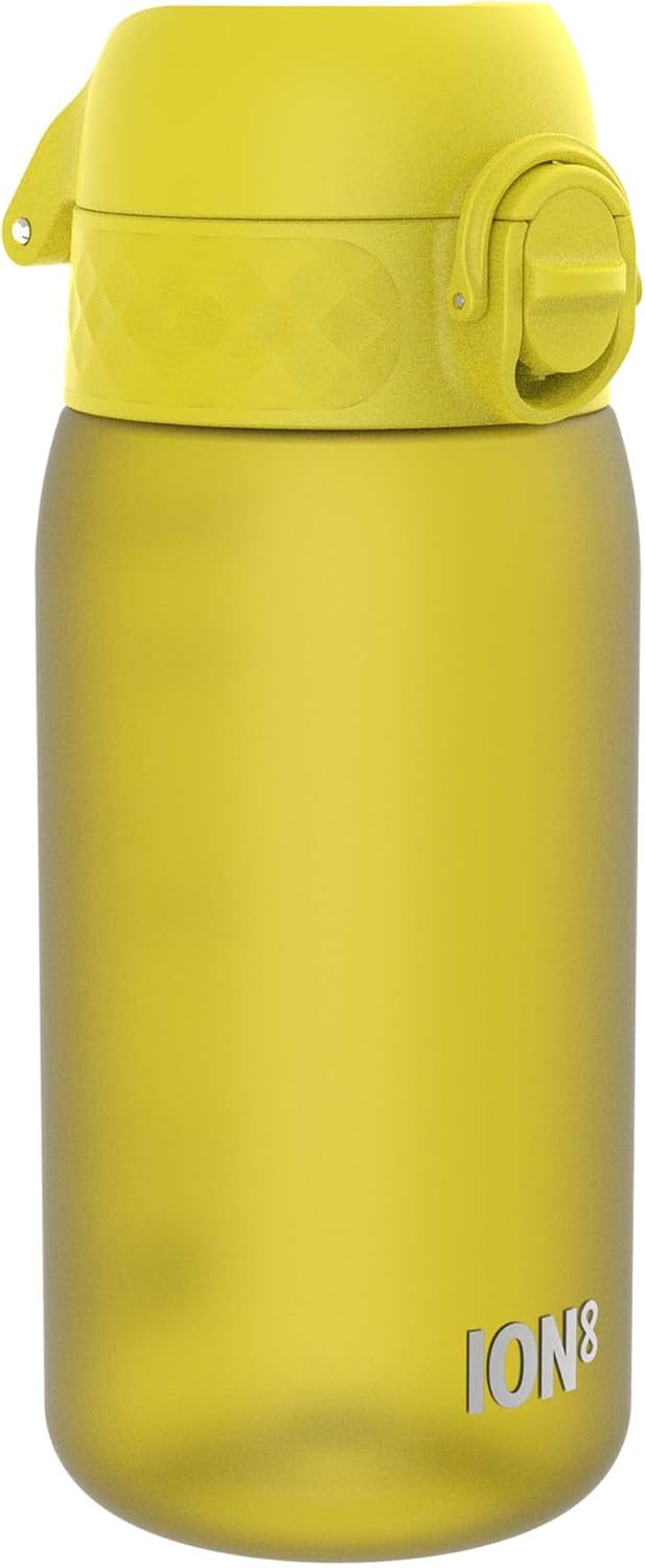 Ion8 Leak Proof Kids Water Bottle, Yellow, 350ml (12oz), Leak Proof, Easy to Open, Secure Lock, Dishwasher Safe, BPA Free, Carry Handle, Hygienic Flip Cover, Easy Clean, Odour Free, Carbon Neutral