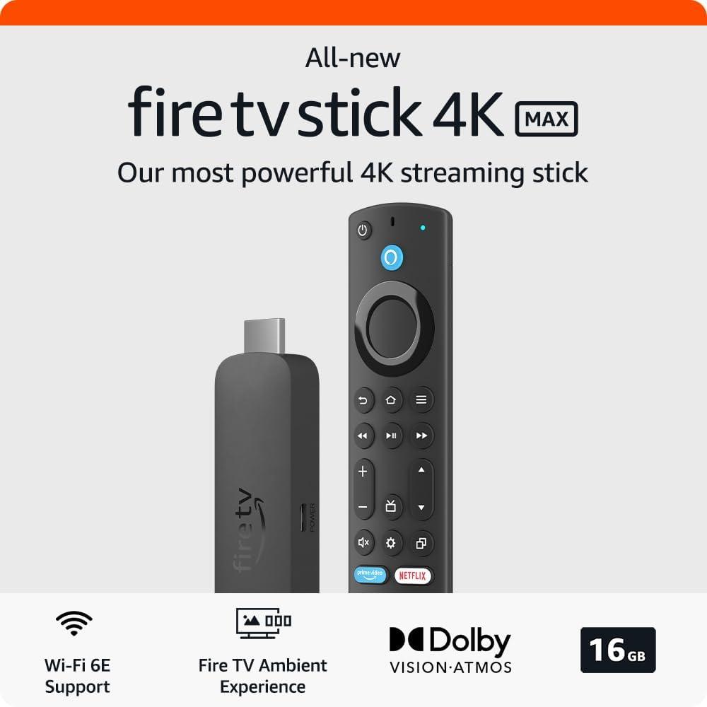 Amazon Fire TV Stick 4K Max (2nd Generation) streaming device, supports Wi-Fi 6E, Ambient Experience