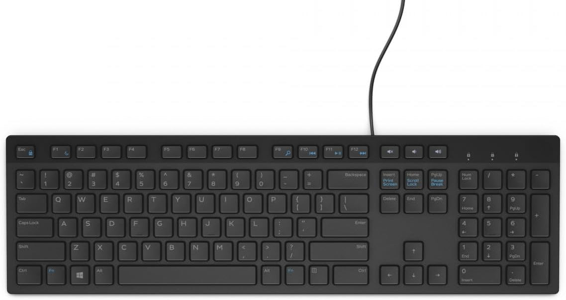 Dell Wired Multimedia Keyboard, Full-Size Keyboard, USB Plug-and-Play, Compatible with PC and Laptop, QWERTY, UK English Layout, Black