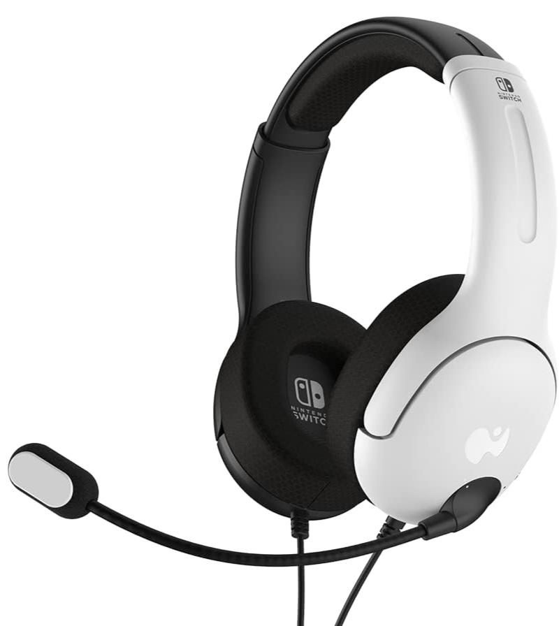 PDP Gaming LVL40 Stereo Headset with Mic for Nintendo Switch, PC, iPad, Mac, Laptop Compatible - Noise Cancelling Microphone, Lightweight, Soft Comfort On Ear Headphones, 3.5 mm Jack - black-white