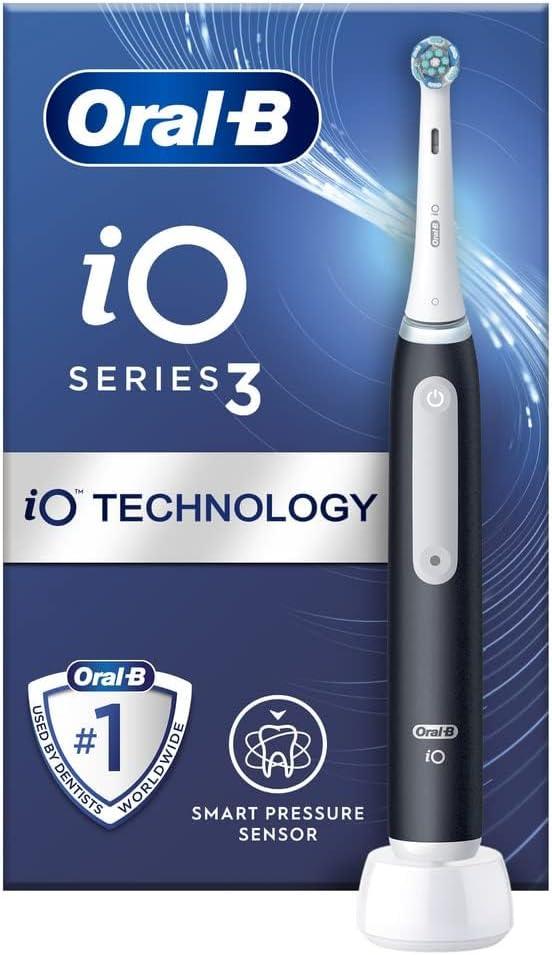 Oral-B iO3 Electric Toothbrushes Adults, 1 Toothbrush Head, 3 Modes With Teeth Whitening, 2 Pin UK Plug, Black