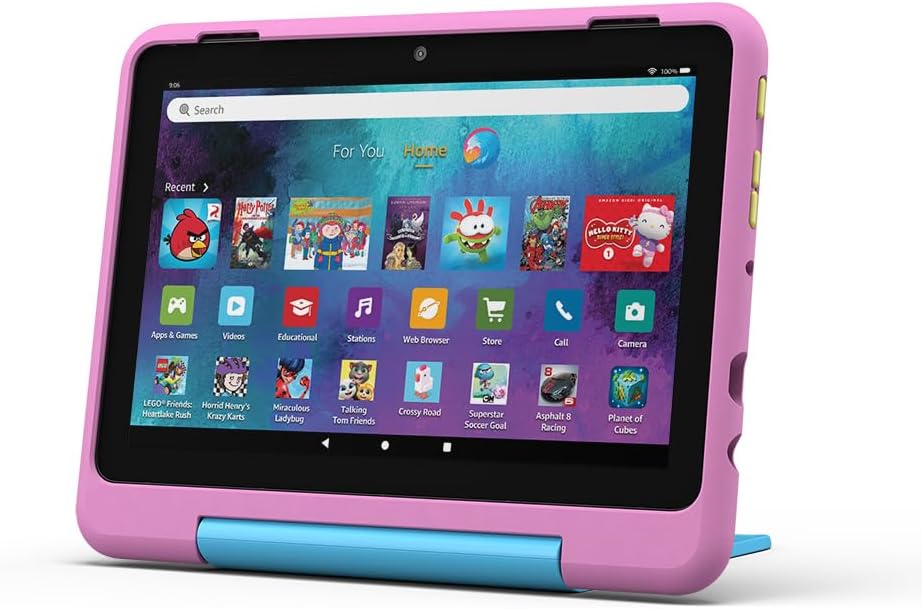 New Amazon Fire HD 8 Kids tablet, ages 6–12 | 3 GB memory, 8" HD screen, slim case for older children, ad-free content, parental controls, 13-hr battery, 32 GB, Jungle Cat, (2024 release)